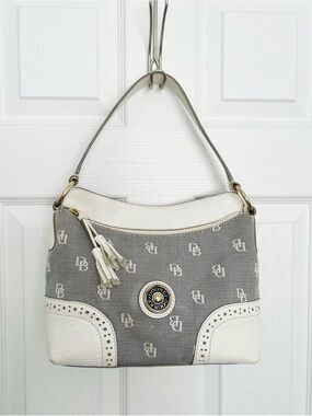 Dooney & Bourke Gray and White Signature Hobo Shoulder Bag